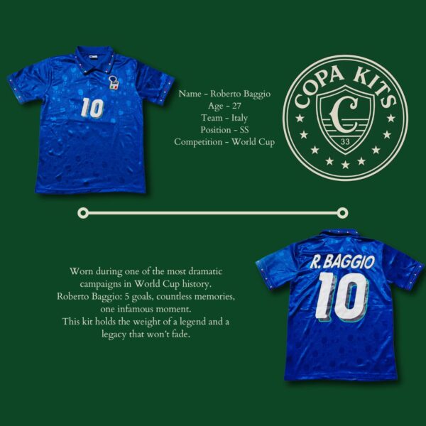 Roberto Baggio 1994 Italy World Cup jersey – original vintage kit from Florence, one-of-a-kind collectible by Copa Kits