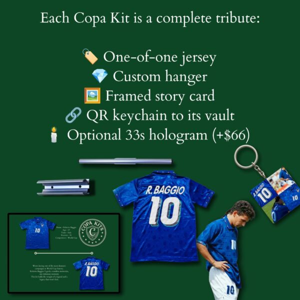 Roberto Baggio 1994 Italy World Cup jersey – original vintage kit from Florence, one-of-a-kind collectible by Copa Kits