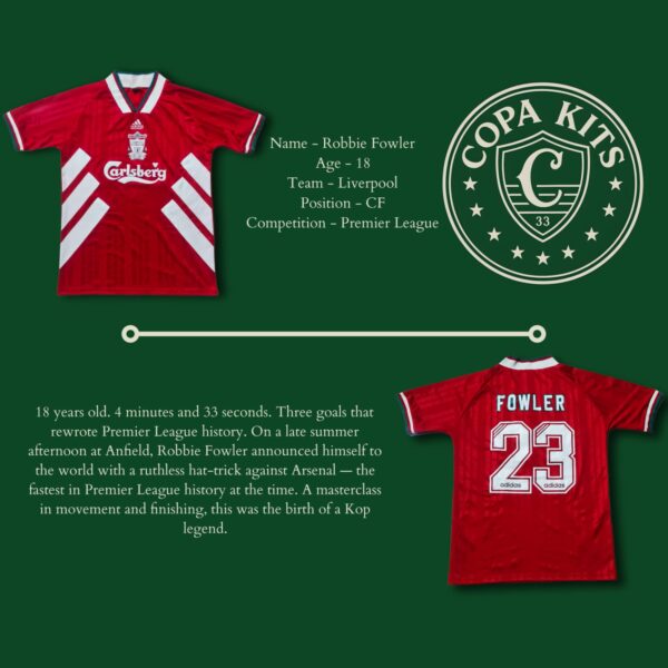 Robbie Fowler 1994 Liverpool kit – worn in iconic 4-minute-33 hat-trick vs Arsenal, Copa Kits one-of-a-kind collectible