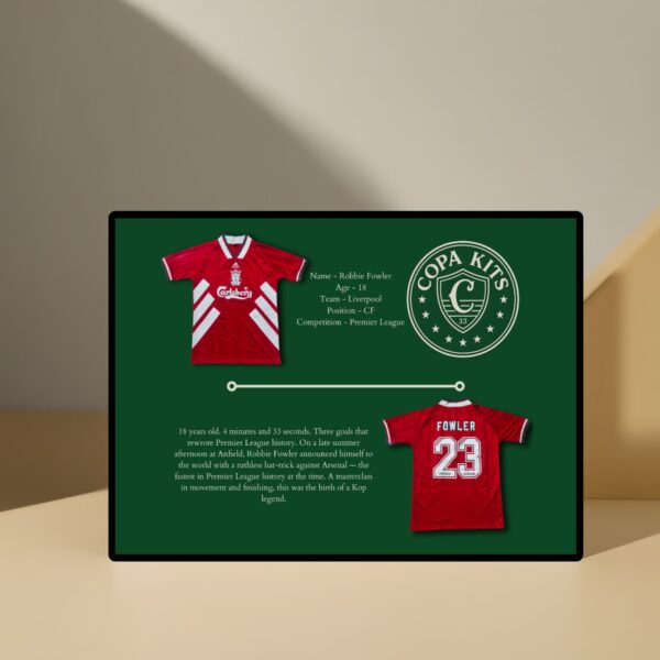 Robbie Fowler 1994 Liverpool kit – worn in iconic 4-minute-33 hat-trick vs Arsenal, Copa Kits one-of-a-kind collectible