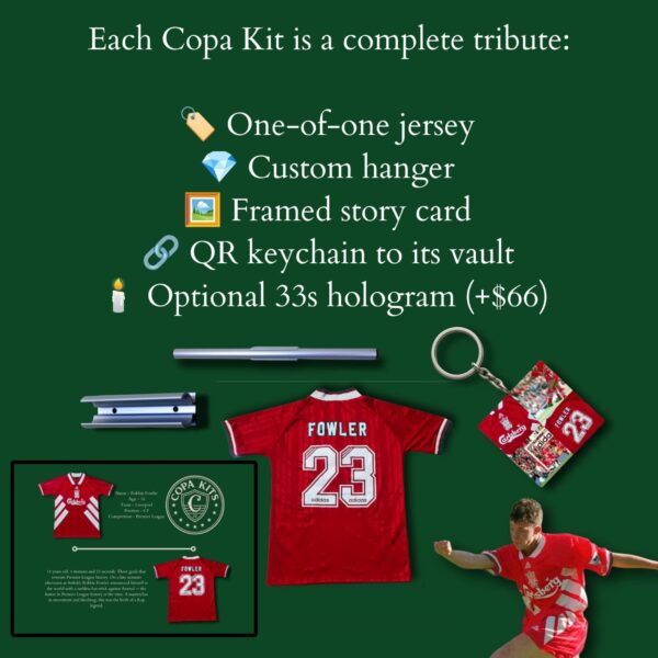 Robbie Fowler 1994 Liverpool kit – worn in iconic 4-minute-33 hat-trick vs Arsenal, Copa Kits one-of-a-kind collectible