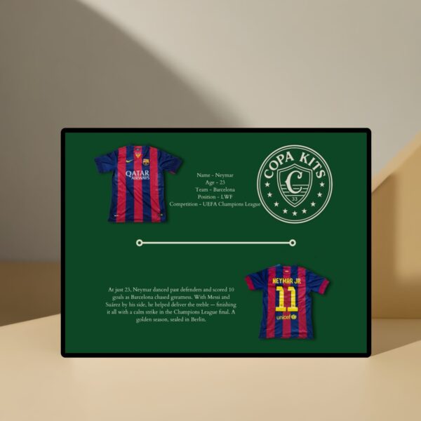 Neymar 2015 Barcelona kit – original shirt from treble-winning season, part of Copa Kits one-of-a-kind collection