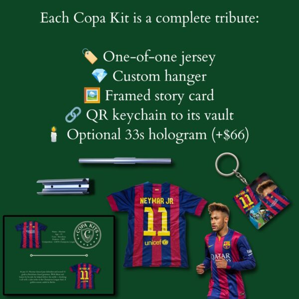 Neymar 2015 Barcelona kit – original shirt from treble-winning season, part of Copa Kits one-of-a-kind collection